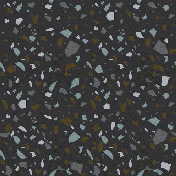 dunkle Terrazzo-Textur. Steinboden Hintergrund. Vektor nahtloses Muster - Vektor, Bild