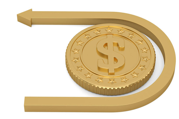 Financial concept arrow and gold coin isolated on white backgrou - Φωτογραφία, εικόνα