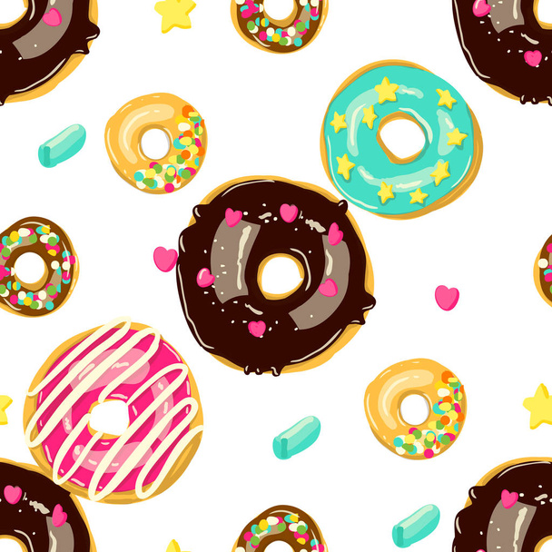 Glazed Donuts seamless pattern. Vector illustration. - Vector, imagen