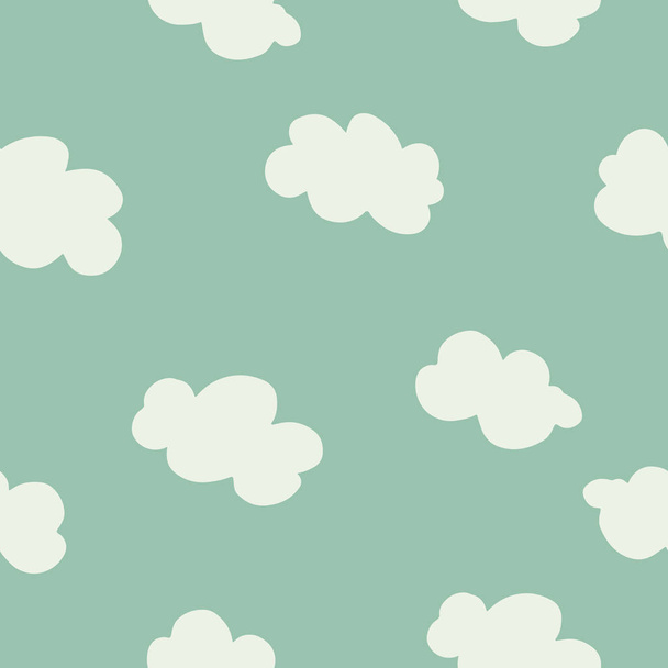 White clouds on blue sky seamless pattern. Contemporary minimal repeat vector ornament - Vector, imagen
