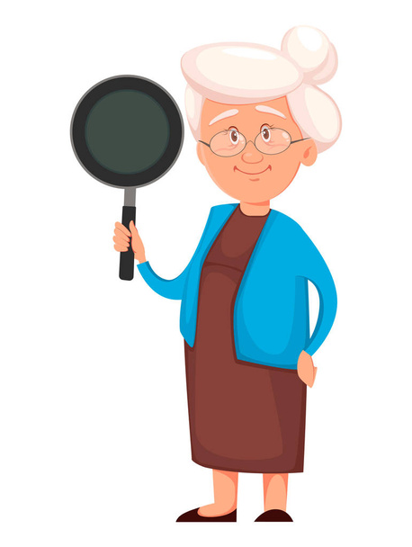 Grand-mère tenant poêle à frire
 - Vecteur, image