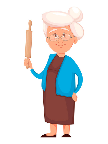 Grandmother holding rolling pin - Vector, Image