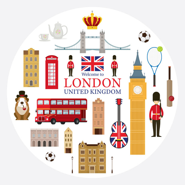 Lontoo, Englanti ja Yhdistynyt kuningaskunta nähtävyydet Label
 - Vektori, kuva