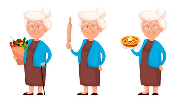 Grandmother, set of three poses - Vector, Image