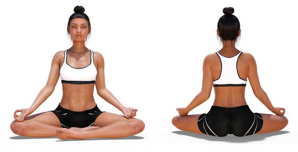 Front and Back Poses of a Woman in Yoga Easy Pose  - Foto, Imagem