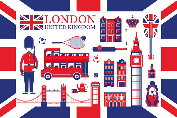 Λονδίνο, Αγγλία και Ηνωμένο Βασίλειο τουριστικές δραστηριότητες - Διάνυσμα, εικόνα