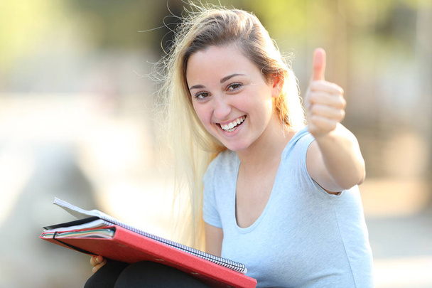 Happy student with thumbs up looks at camera - Fotoğraf, Görsel