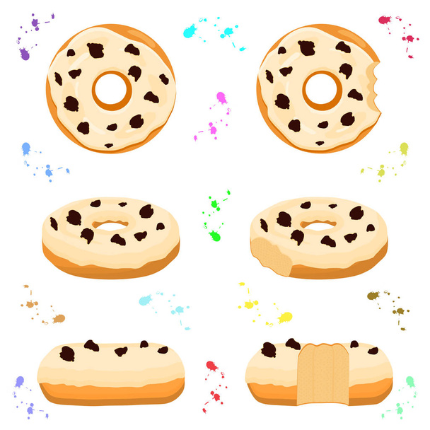 Illustration on theme big set different types sticky donuts - Vector, Image