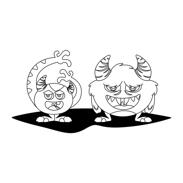 hauska hirviöitä pari sarjakuvahahmoja yksivärinen
 - Vektori, kuva