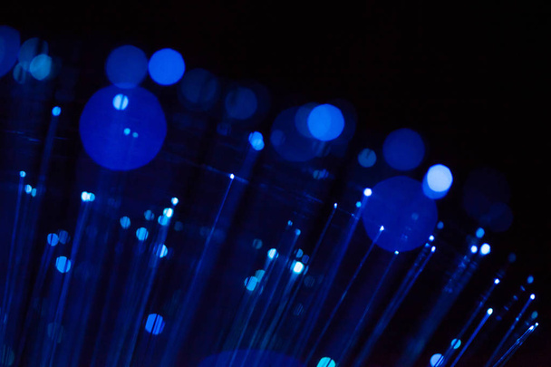Abstract spherical background, optical fiber blue luminous dots and lines - Fotoğraf, Görsel