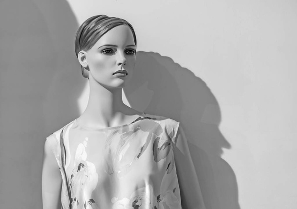 Female mannequin in a clothing store. Trading equipment - female plastic dummy. - Photo, Image
