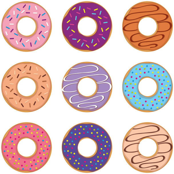 красочный набор пончиков с различными посыпками
 - Вектор,изображение