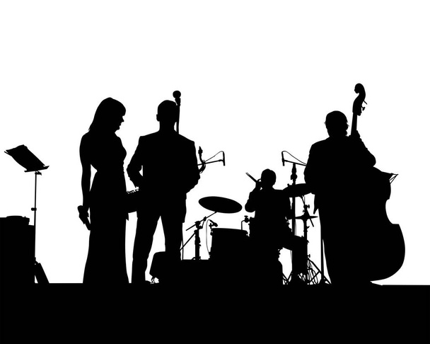Μουσική άνθρωπος και γυναίκες Γουίτ τζαζ μπάντα σε συναυλία - Διάνυσμα, εικόνα
