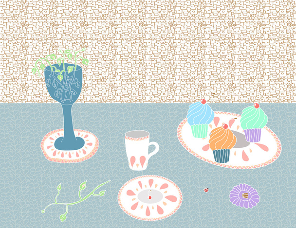 Breakfast with cakes - Vector, Image