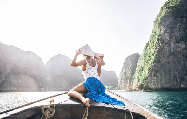 Beautiful woman making an excursion to phi phi island in Thailan - 写真・画像