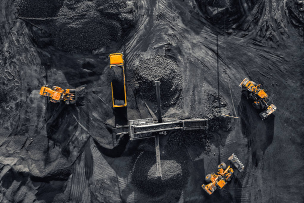 Open pit mine, extractive industry for coal, top view aerial drone - Photo, Image