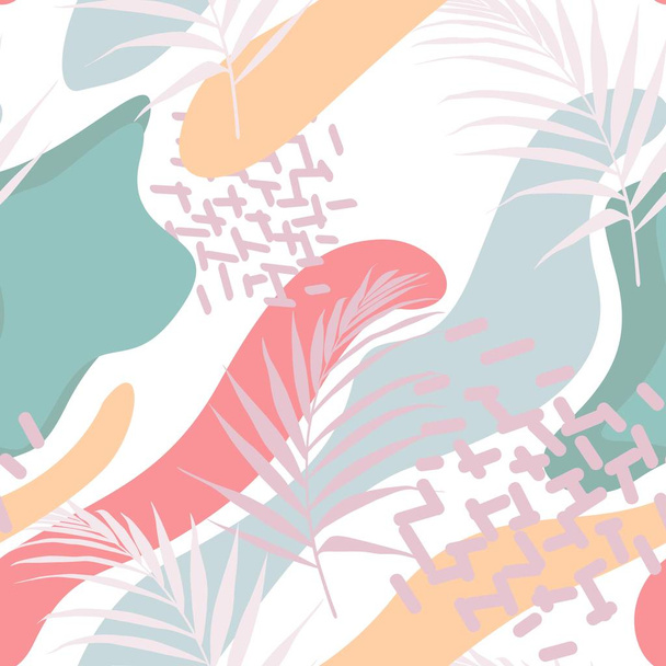 бесшовный векторный рисунок с абстрактными формами и листьями
 - Вектор,изображение