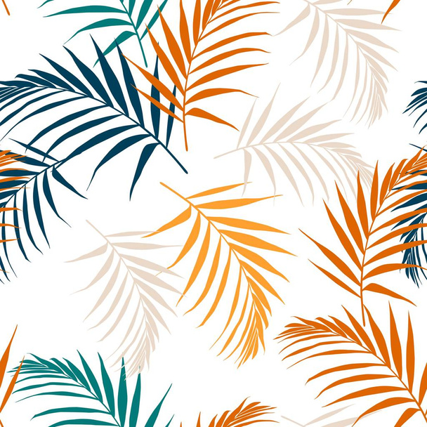 カラフルな熱帯の葉とシームレスなベクトルパターン - ベクター画像