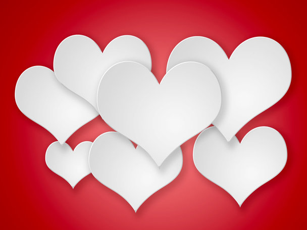 Abstract flying white hearts on red background. - Photo, Image