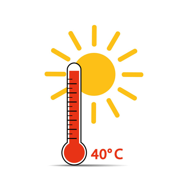 heat thermometer icon 40 degrees summer weather with sunshine - Vector, Image