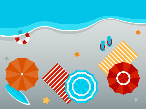 Férias de verão com equipamentos na praia, ilustração vetorial
 - Vetor, Imagem