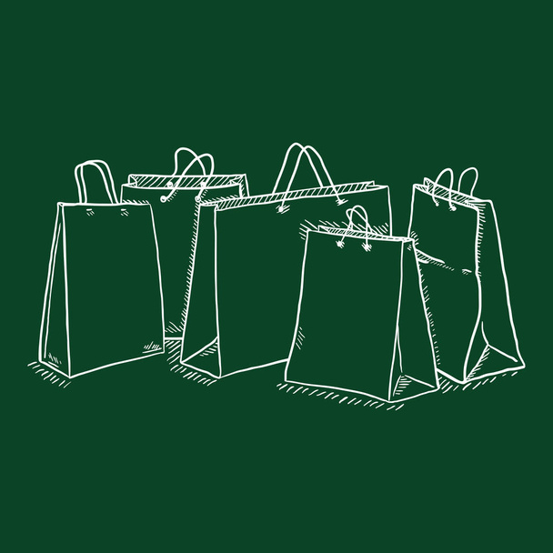 Vector Chalk Sketch Set of Shopping Bags in a Row - Vettoriali, immagini