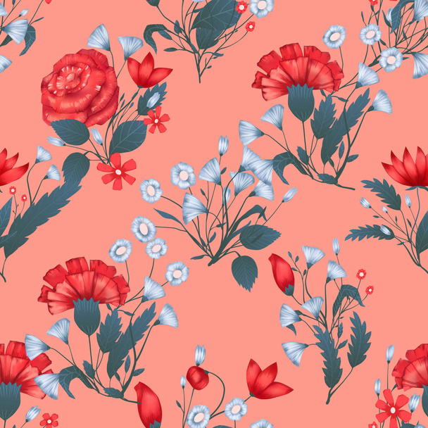 Seamless pattern Vector floral design with roses . Romantic background print - Διάνυσμα, εικόνα