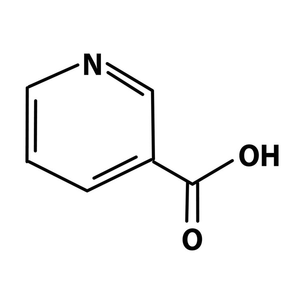 ビタミンB3ニコチン酸だナイアシン、ビタミンPp.分子化学式。インフォグラフィック。分離された背景のベクトルイラストレーション. - ベクター画像