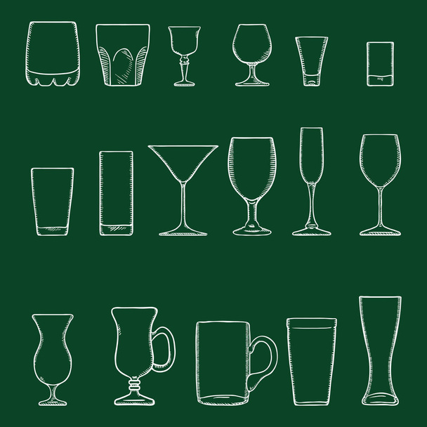 Conjunto de vetores de giz Esboço Stemware. Óculos para álcool, coquetéis e refrigerante
 - Vetor, Imagem