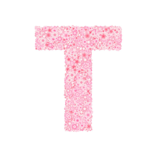 Vector cherry or sakura blossoms font, letter T - Vetor, Imagem