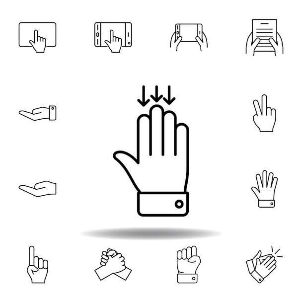 проведіть пальцем униз значок контуру жестів. Набір ручної gesturies ілюстрації. Знаки та символи можуть бути використані для Web, логотип, мобільний додаток, UI, UX - Вектор, зображення