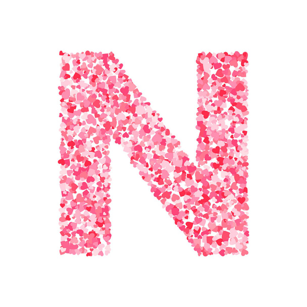 Vector pink & red Valentines Day heartshapes font, letter N - Vector, Imagen