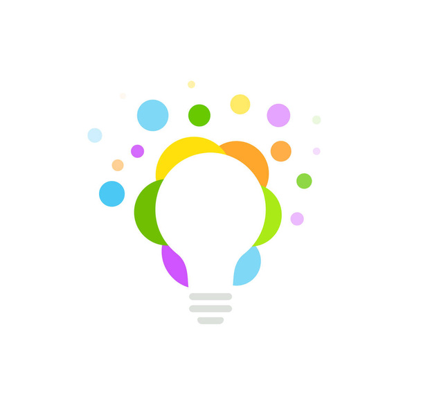 Colorful light bulb from bubbles, circles, dots. Idea isolated vector icon. Abstract lightbulb logo template for creative business idea. - Vektori, kuva