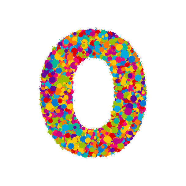 Vector colorful paint splashes font, numeral 0 - Vector, imagen