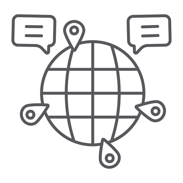 Globo icona linea sottile di comunicazione, internet e connessione, segno di chat globale, grafica vettoriale, un modello lineare su uno sfondo bianco
. - Vettoriali, immagini