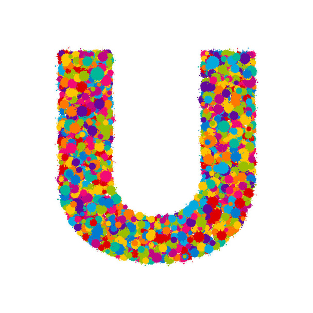 Vector colorful paint splashes font, letter U - Vector, imagen