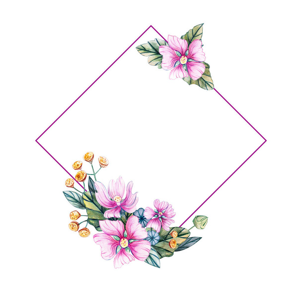 Frame for a wedding with watercolor flowers. - Photo, Image