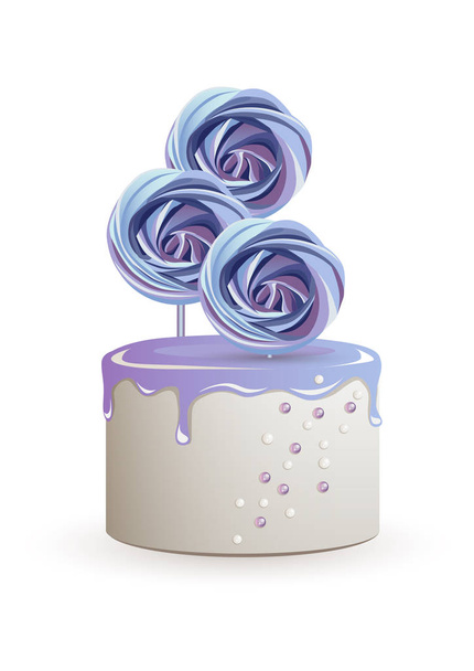 cake with meringue and lolly on a set background - Vector, Image