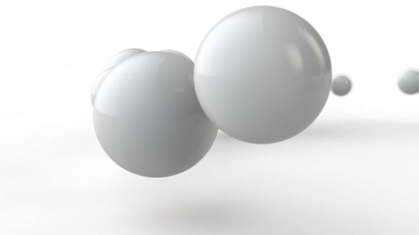 3D-illustratie van grote en kleine witte ballen, bollen, geometrische vormen geïsoleerd op een witte achtergrond. Abstract, futuristisch, het beeld van objecten van ideale vorm. 3D-rendering van het idee van orde - Foto, afbeelding