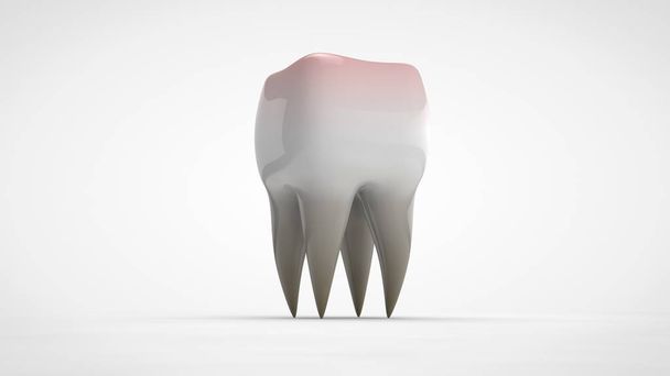 ilustracja 3D chorego ludzkiego zęba wyizolowanego na białym tle. Ząb jest czerwony, idea choroby, opieka zdrowotna. - Zdjęcie, obraz