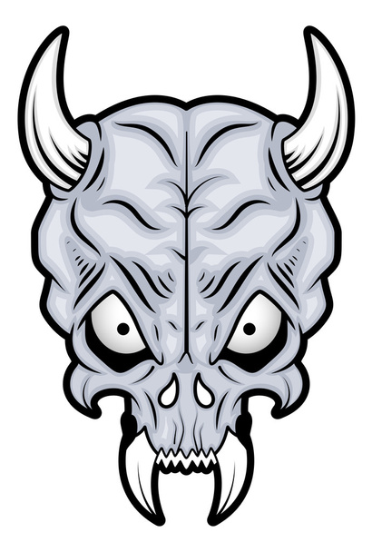 Skull Illustration - Long Horn and Teeth - Vektor, obrázek