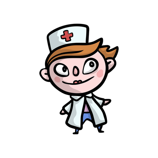 Cute red hair kid in doctor clothes with red cross - Vettoriali, immagini