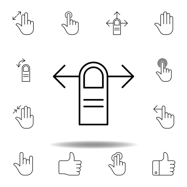 Eén vinger horizontaal vegen gebaar contour pictogram. Set van hand gesturies illustratie. Tekens en symbolen kunnen worden gebruikt voor web, logo, mobiele app, ui, UX - Vector, afbeelding