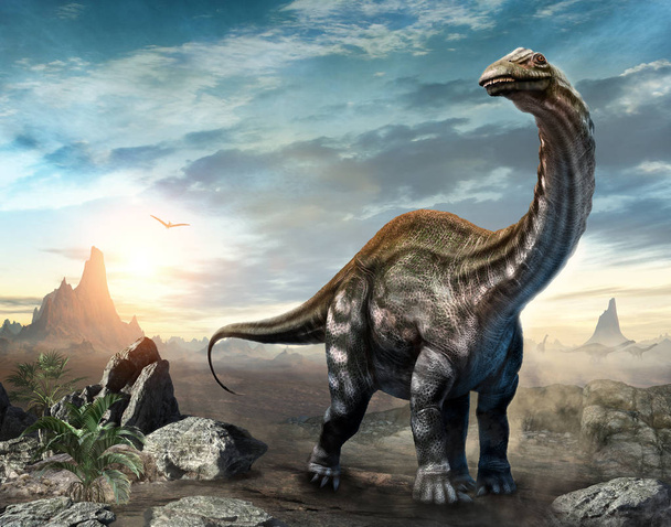 Apatosaurus dinozor sahnesi 3d illüstrasyon - Fotoğraf, Görsel