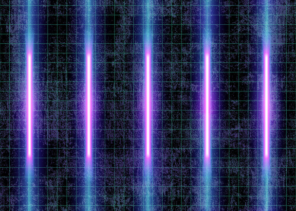 Neon Lights and Grid Lines on the Wall - Vector, imagen