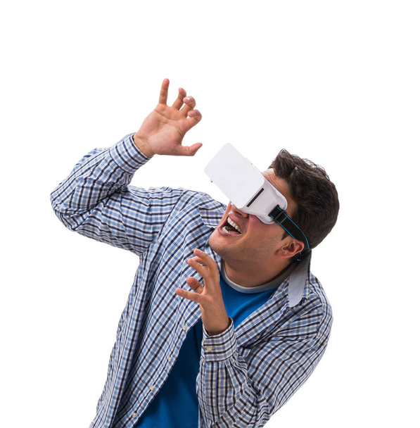 Young man wearing virtual reality VR glasses - Foto, Imagem