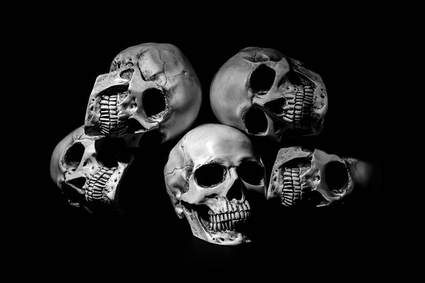 Menselijke schedels op zwarte achtergrond - Foto, afbeelding