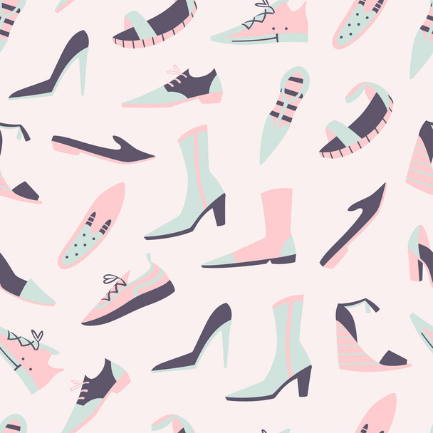 Vector Hand Drawn Doodle Shoe Pattern.  Seamless Vector Background.  - Vector, Image