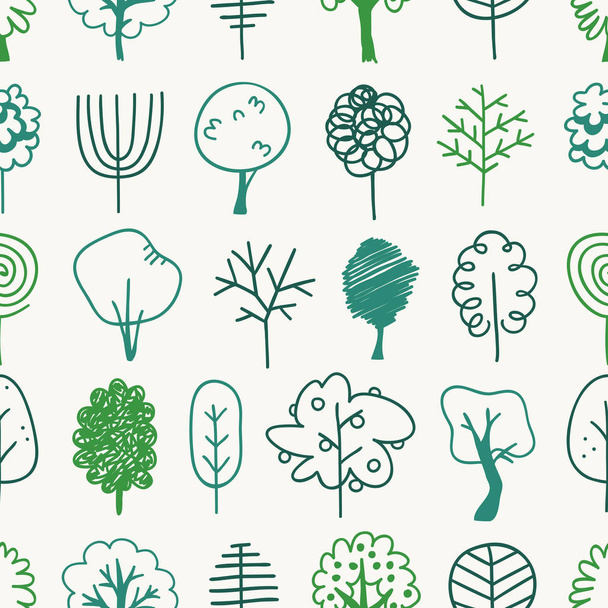 Hand drawn seamless pattern with trees. Eco background. Abstract - Vecteur, image