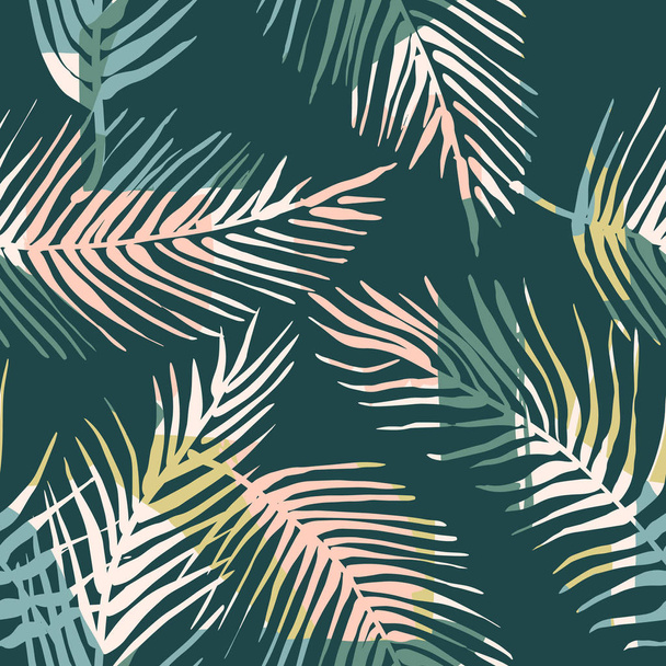 Abstract creative seamless pattern with tropical plants and artistic background. - Vektor, obrázek